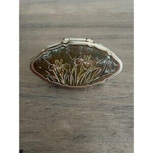 Vintage Floral Enamel LipStick Holder Compact Mirror Art Deco/Art Nouveau